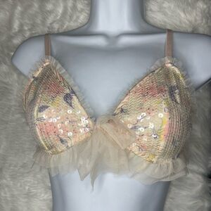 Victoria’s Secret Very Sexy Darling Pink Sequin Tulle Bralette Floral L